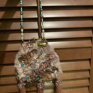 Mary Frances mauve(pink) fur and tassel bag